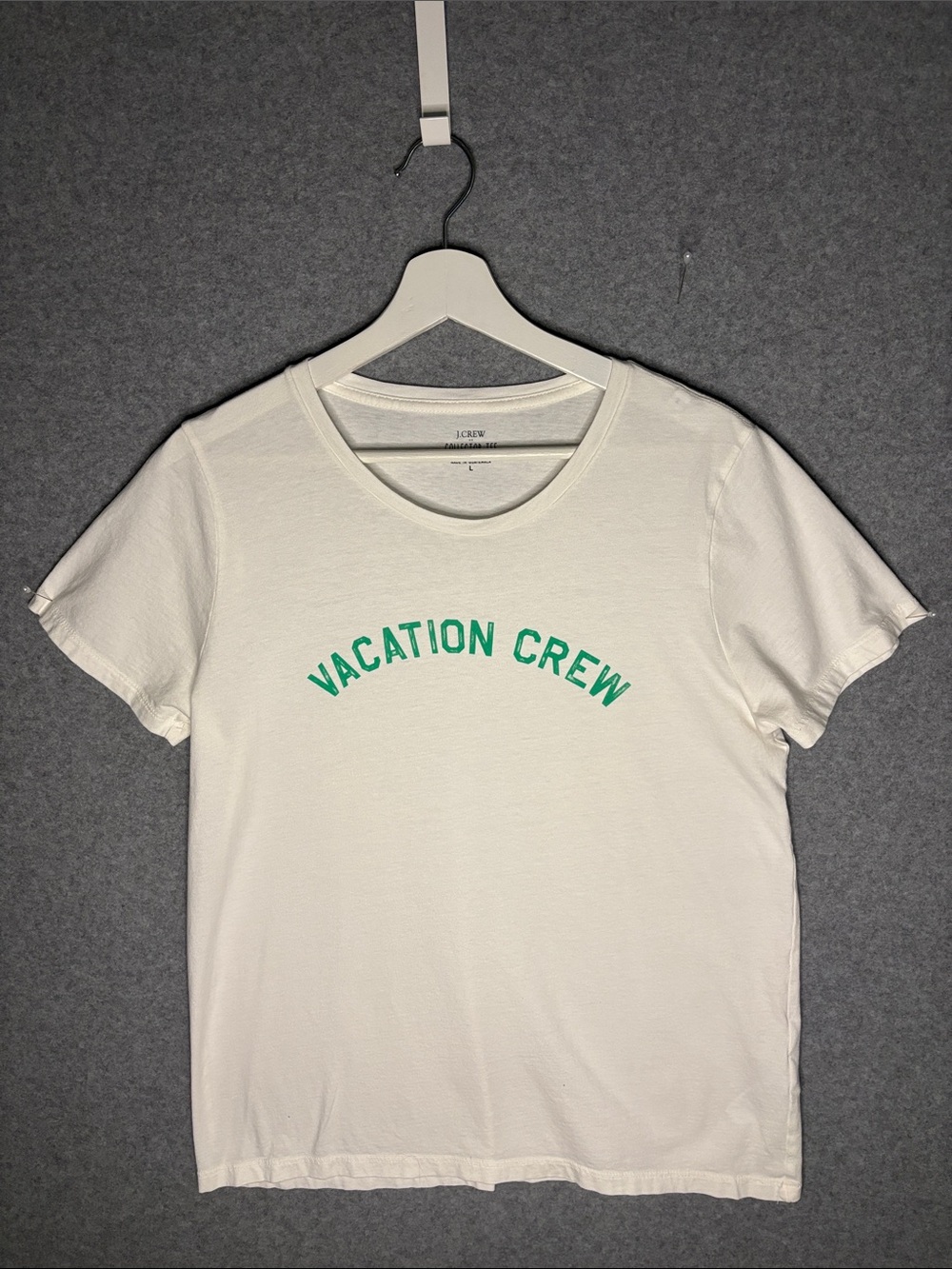 J. Crew White Short-Sleeve Tee with Green 'Vacation Crew' Print